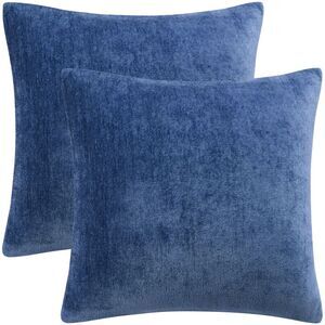 Set of 2 Soft Chenille Throw Pillow Covers Water Repellent20"x20" Navy Blue